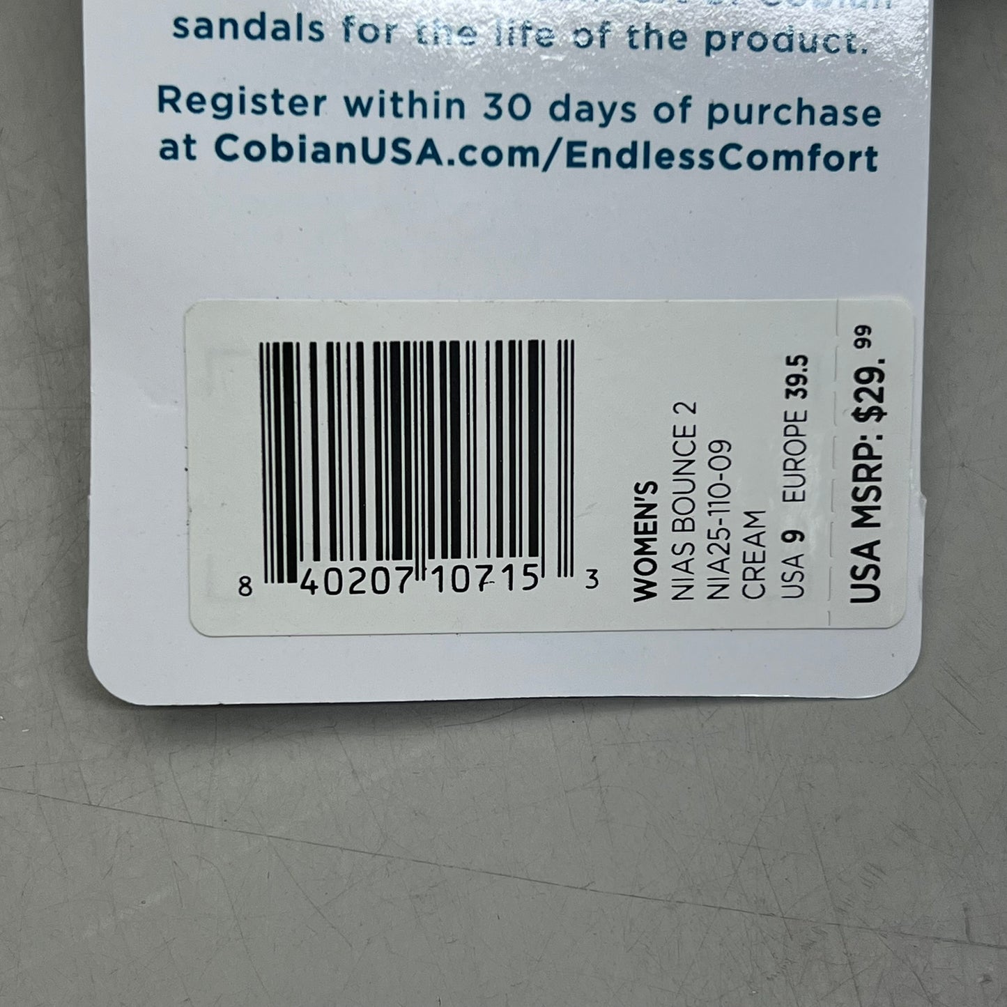 COBIAN Nia's Bounce Synthetic Leather Sandals Women's Sz 9, EU 39.5 Cream NIA25-110-9