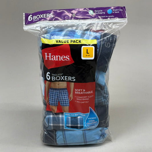 HANES (6 PACK!) Men's Cool Comfort Boxer Briefs Sz L 36-38" Blue/Navy Blue RN15763