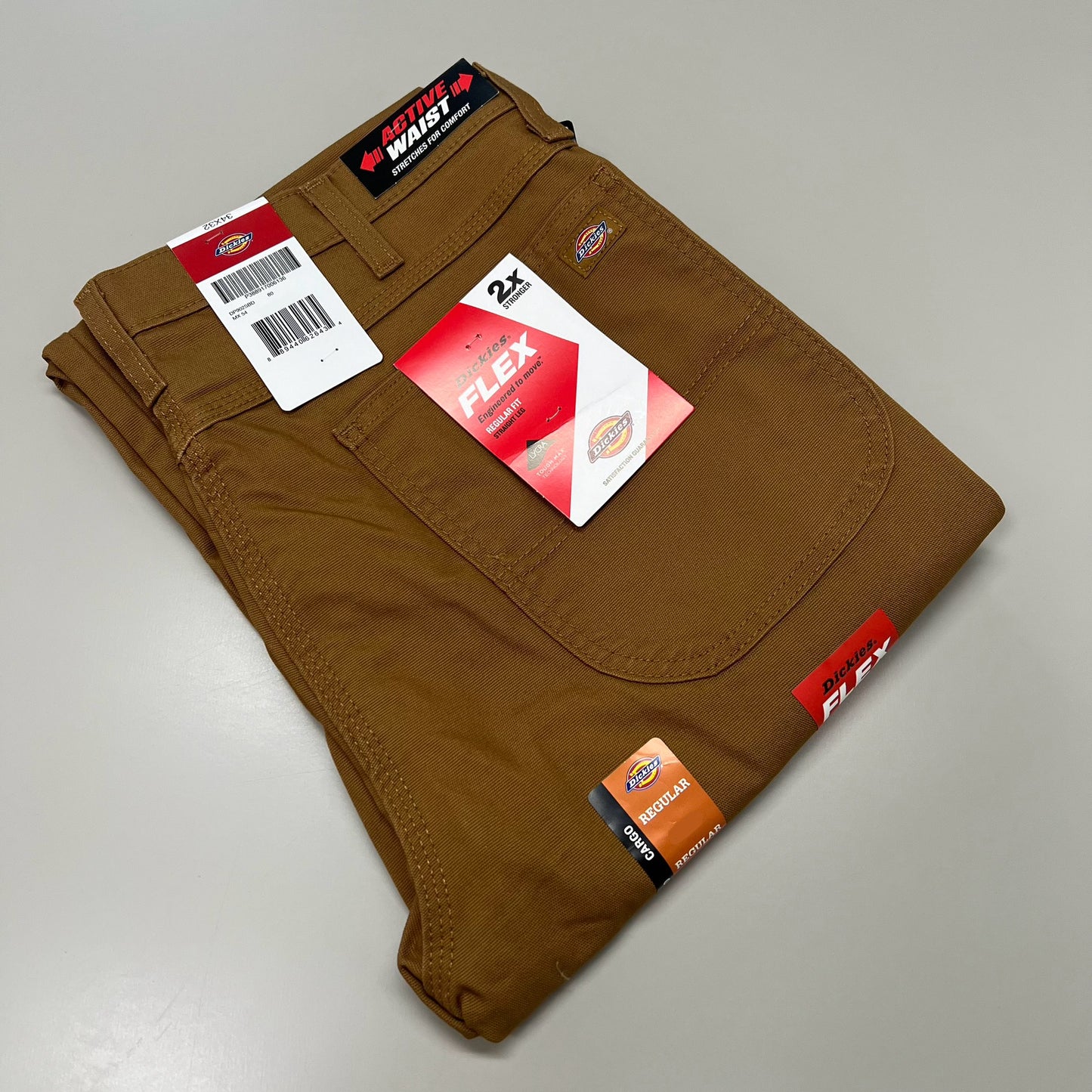 DICKIES Flex Regular Fit Cargo Pants Mens 34X32 Stonewashed Brown Duck DP902SBD