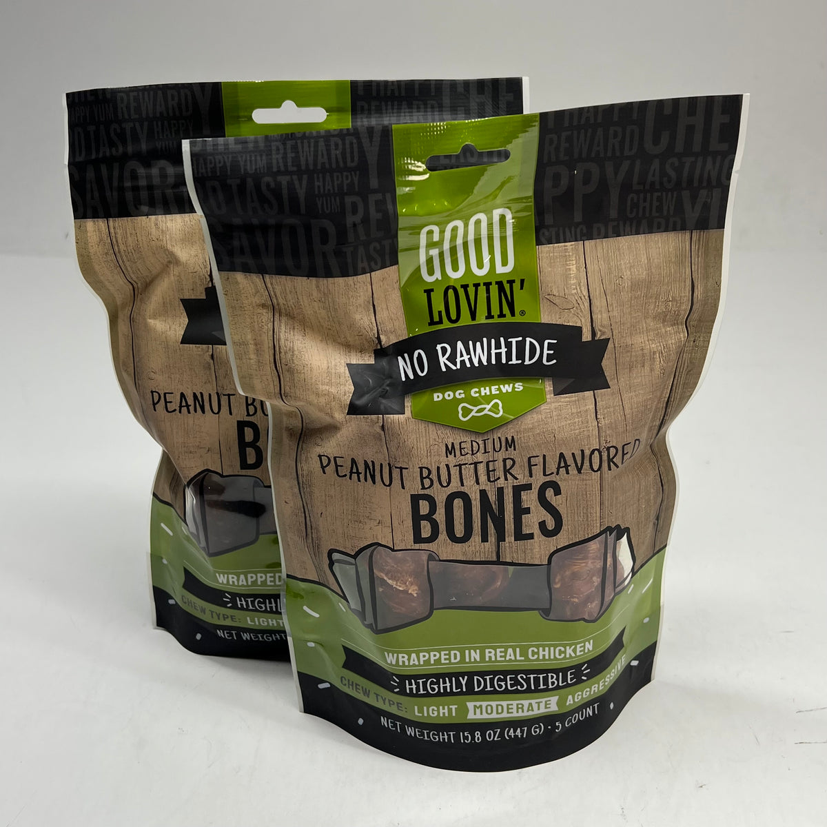 GOOD LOVIN (2 PACK) No Rawhide Medium Peanut Butter Flavor Bones 15.8oz BB 03/28