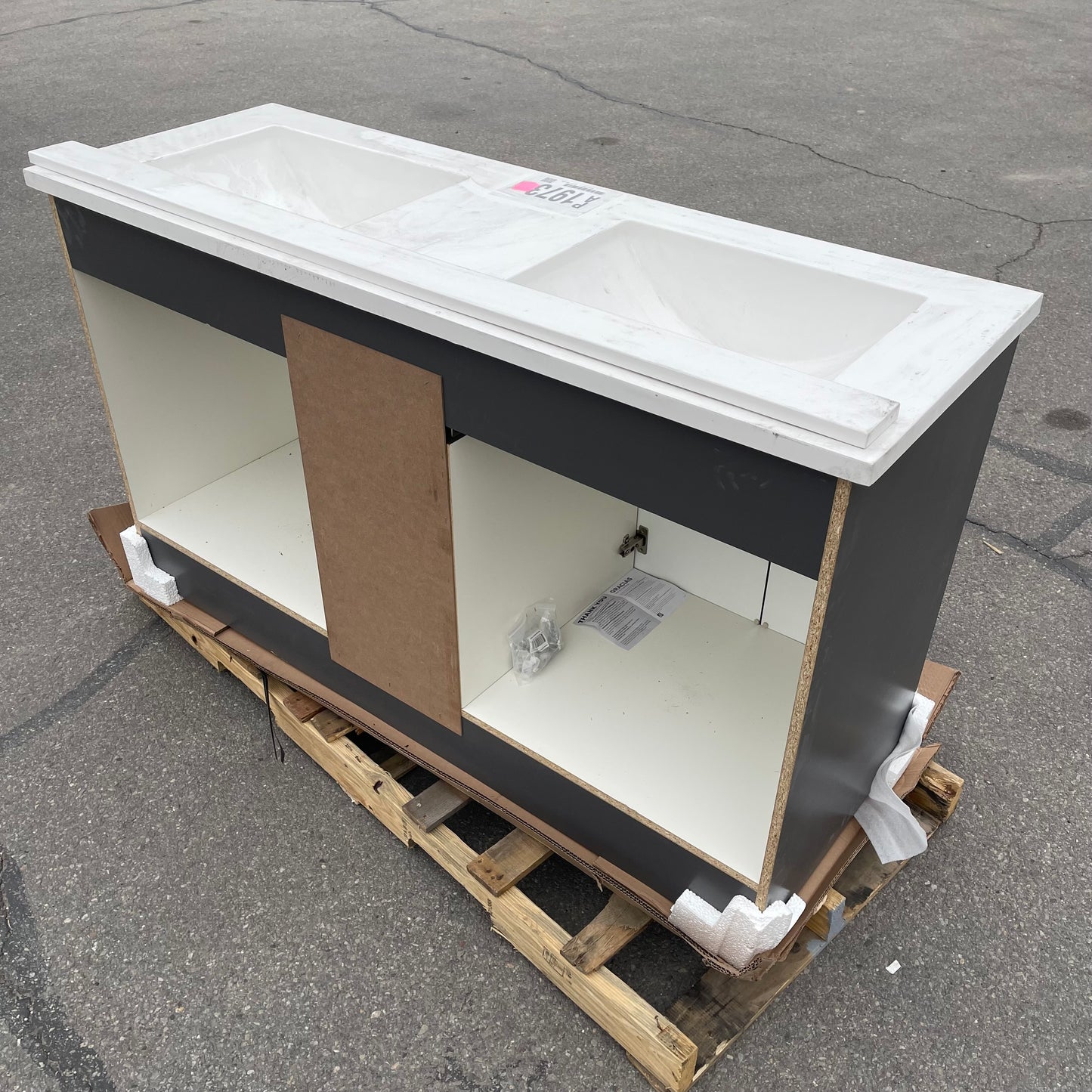 ZA@ Pallet of HOME DEPOT Thornbriar Double Sink Bath Vanity 61” TB60P2V17-CT (AS-IS)