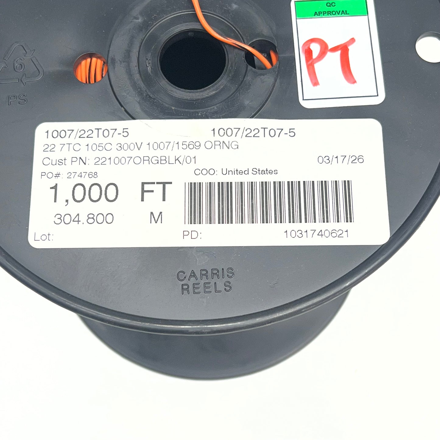 IEWC 1007 Lead Wire 7 Strand Tinned Copper 22 AWG 300V Orange 1007/22T07-5