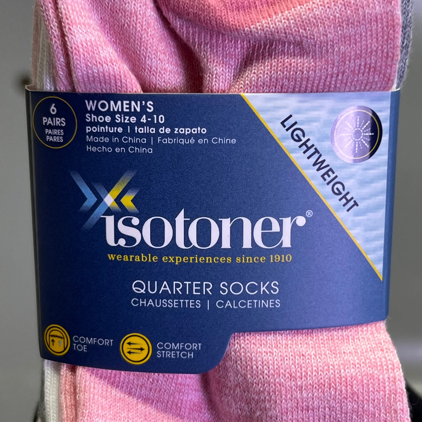 ISOTONER (6 PAIR) Quarter Socks Women's Sz 4-10, Pink