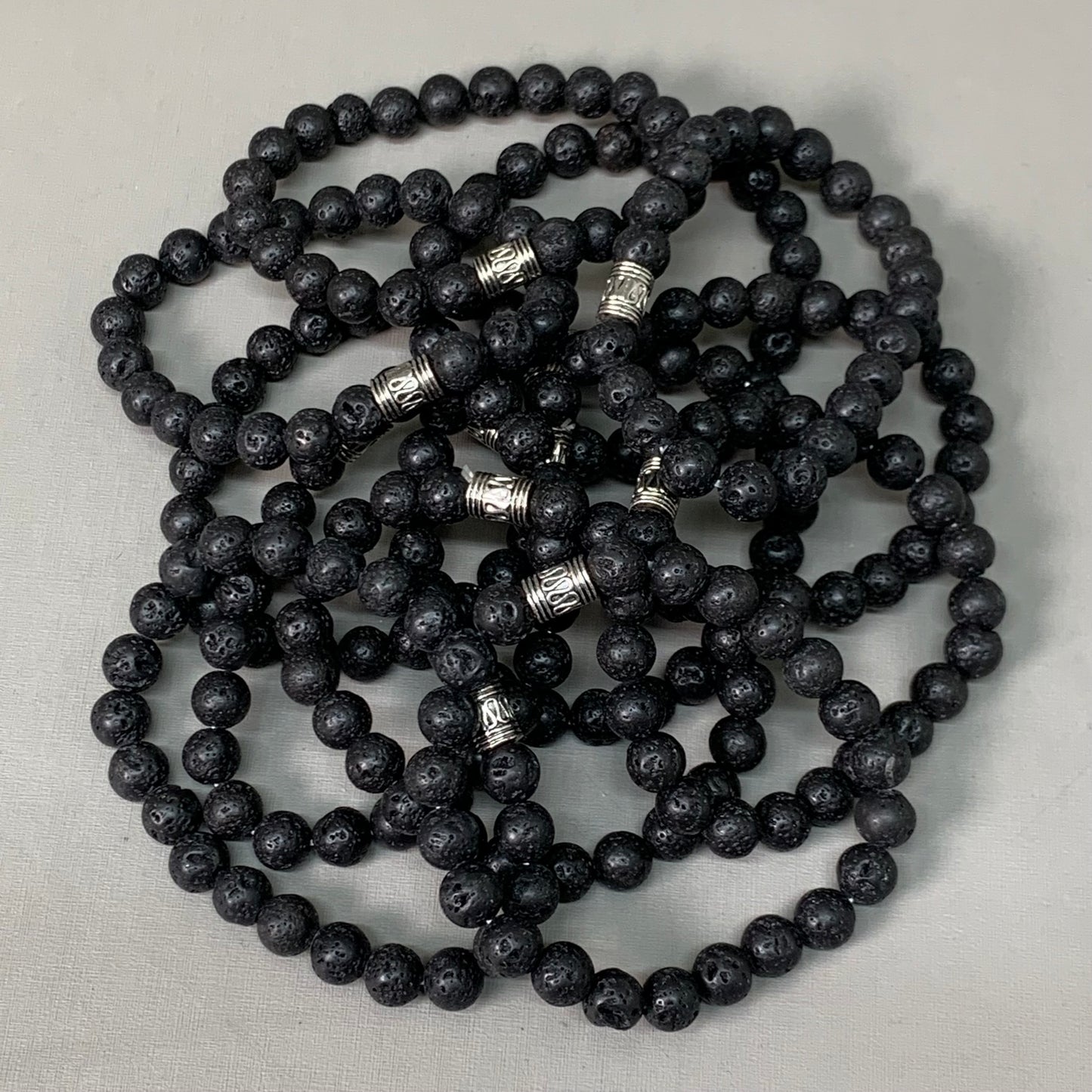 BEST WHOLESALE (12 PACK) Beaded Matte Black Crystal Bracelets 3" Silver Jewel New