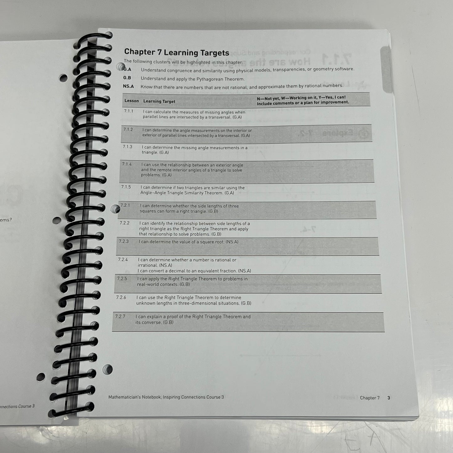 CPM Inspiring Connections Course 3 Vol 3 Mathematician's Spiral Notebook Purple