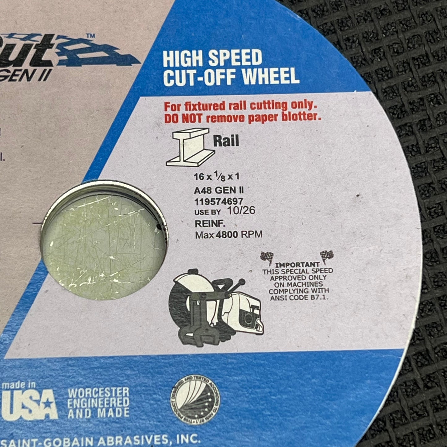 NORTON (2 PACK) RailCut X Coarse Grit Cut-Off Wheel 16" X 1/8" X 1" 66253335024