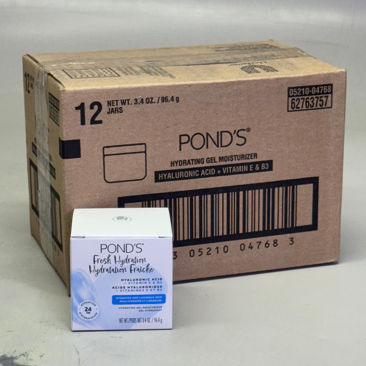 ZA@ POND'S (12 PACK) Hyaluronic Acid, Vitamin E & B3 Gel Face Moisturizer For All Skin Types 3.4 oz White I