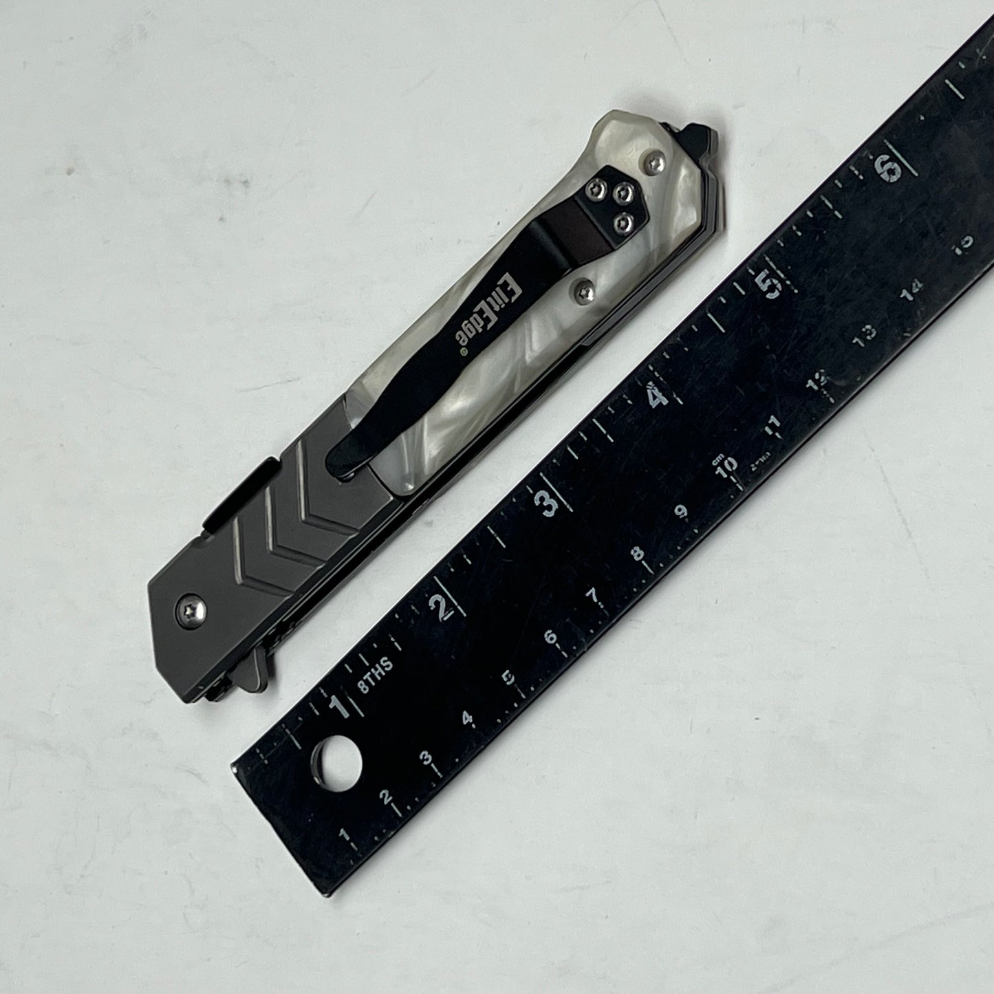 ZA@ ELITE EDGE  Liner Lock Knife Assist Open Faux Mop Handles  5.5" Long White Marble 10-A106WP