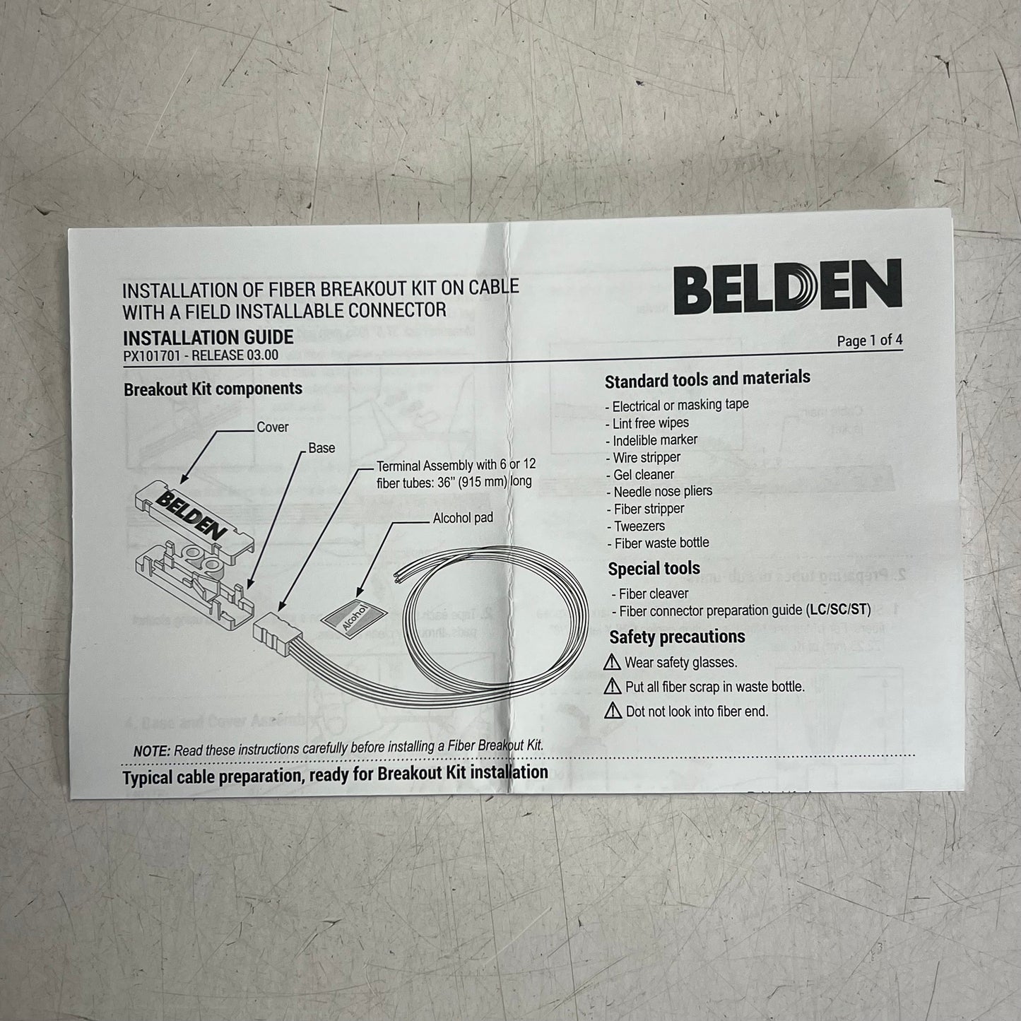 BELDEN Optical Fiber Field Breakout Kit Plastic Housing 6 Fiber 6 Tubes AX101100