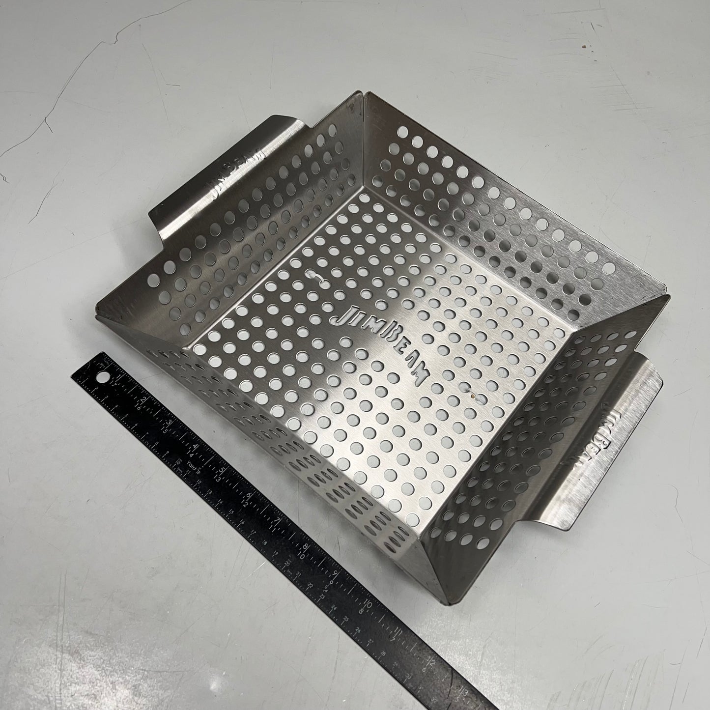 ZA@ JIM BEAM Stainless Steel Square Grilling Wok 13.5"x11"x2.5" Chrome JB0127