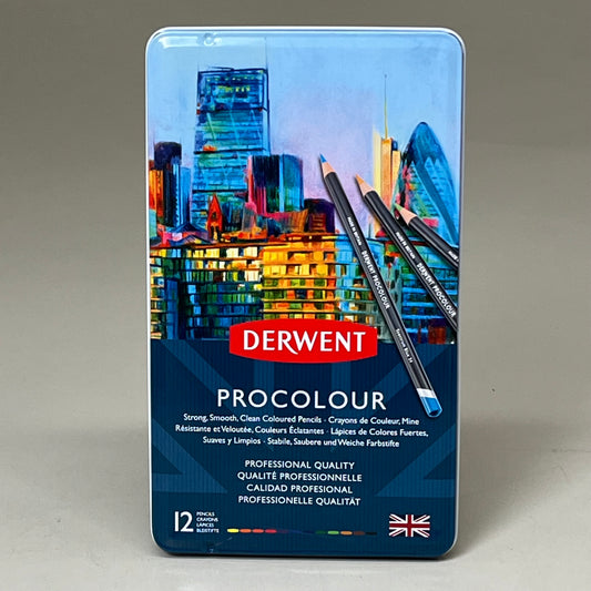 DERWENT (12 COUNT) Procolour Pencils Water Soluble in Metal Tin Case 2302505