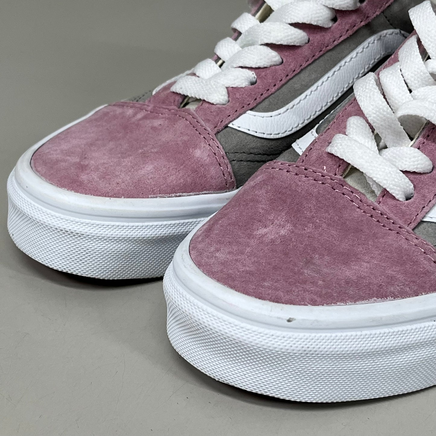 VANS Old Skool Leather & Pig Suede Sherpa Sneakers Womens 5.5 Mens 4.0 Pink Grey