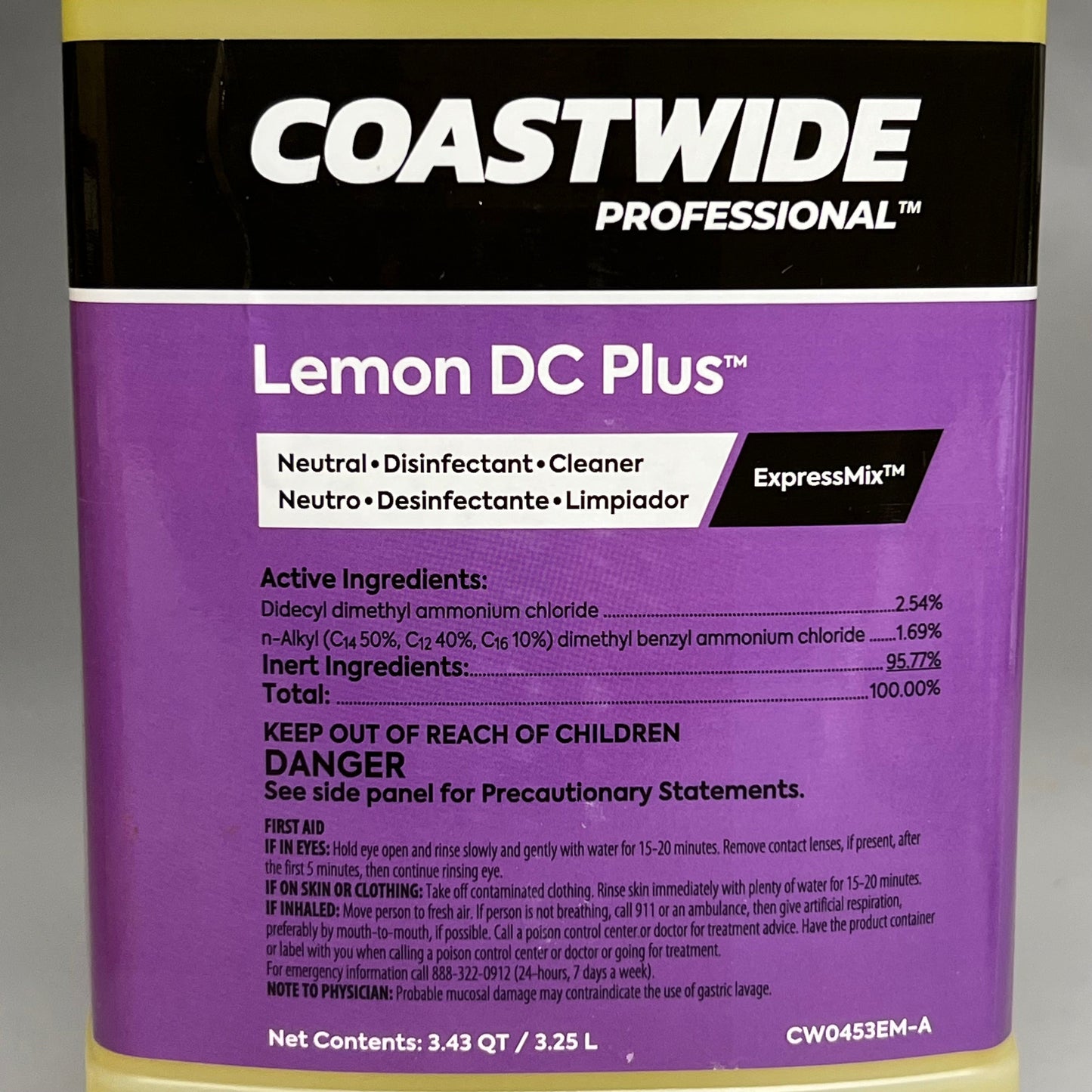 COASTWIDE PROFESSIONAL (2 Pack) Disinfectant Concentrate Cleaner Lemon DC Plus 3.25 L