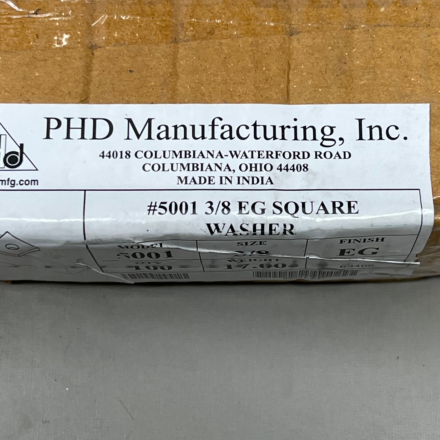 PHD MANUFACTURING (100 PEICE) 3/8" EG Square Flat Washer 1/4" Carbon Steel S5001