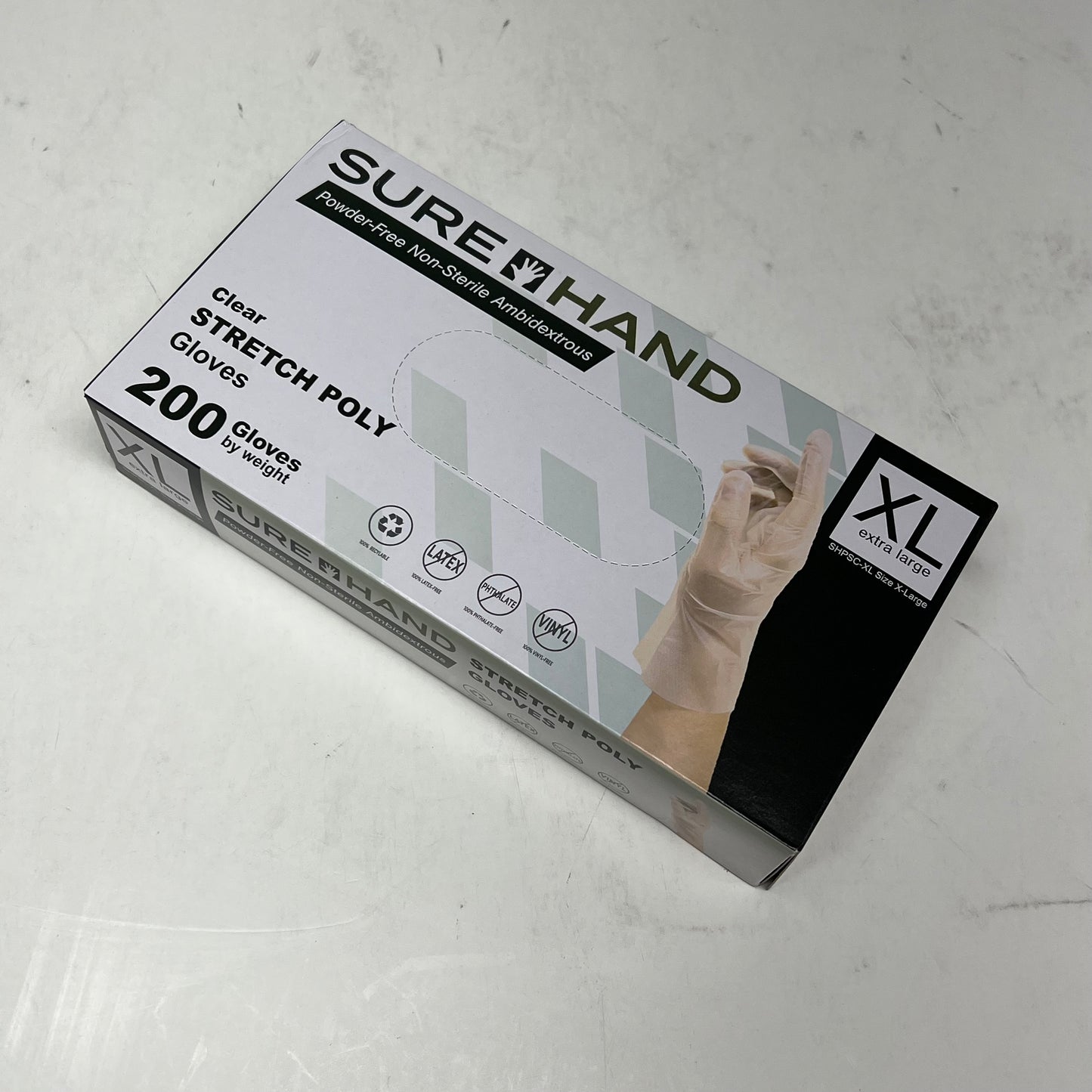 SUREHAND (10 PACK) Powder Free Ambidextrous Stretch Poly Gloves Sz XL Clear