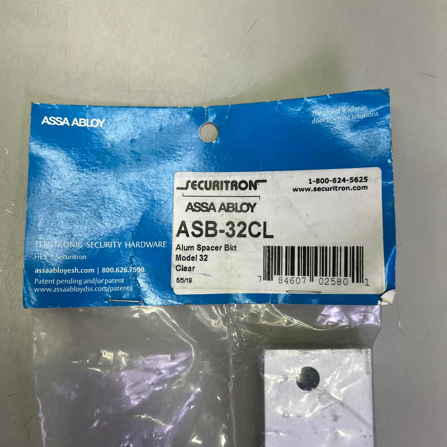 ASSA ABLOY Securitron Aluminum Shim Bracket Model 32 Hardware 8" Clear ASB-32CL