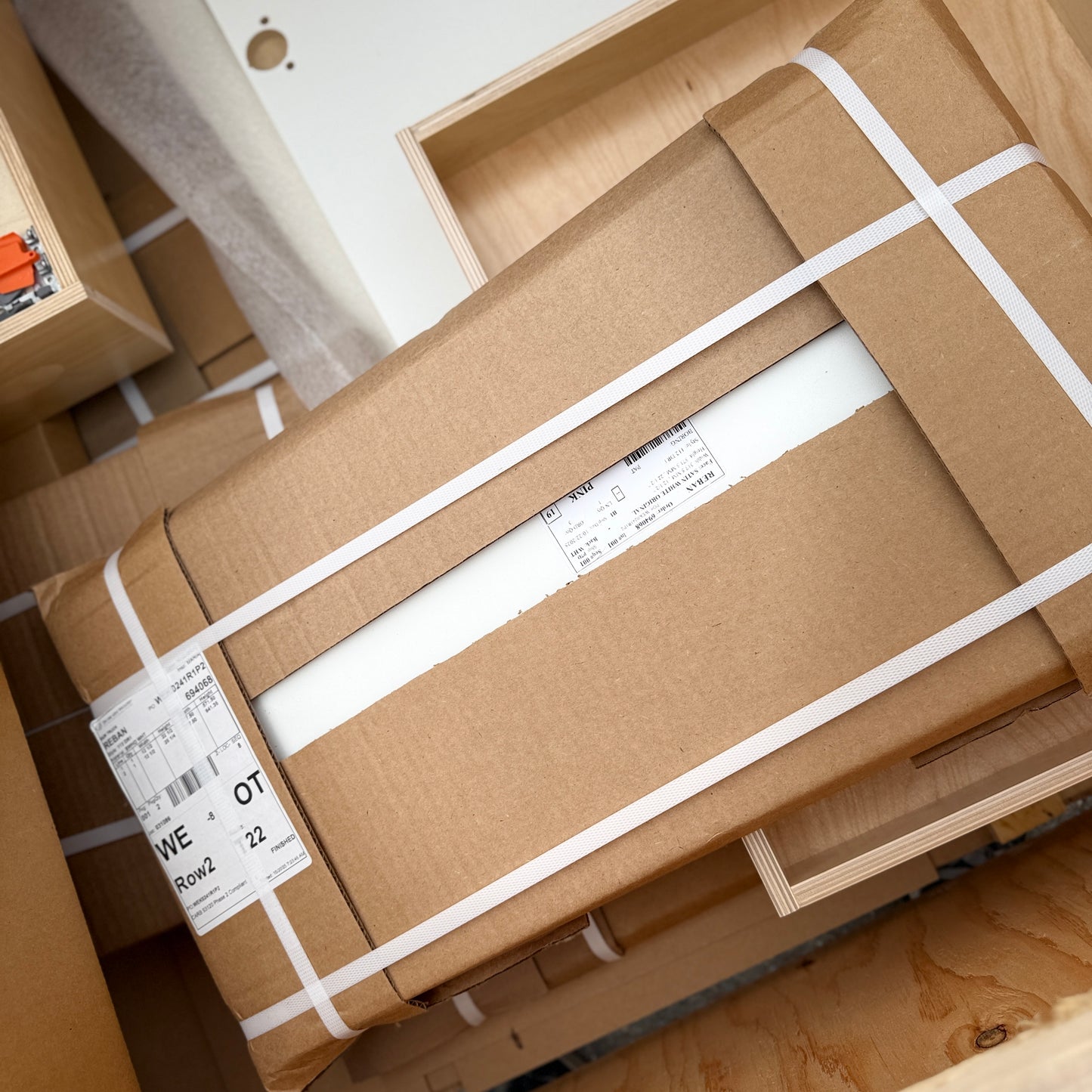 ZA@ Pallet of REBORN CABINETS Pressed Wood Cabinetry Parts Black, White (AS-IS)