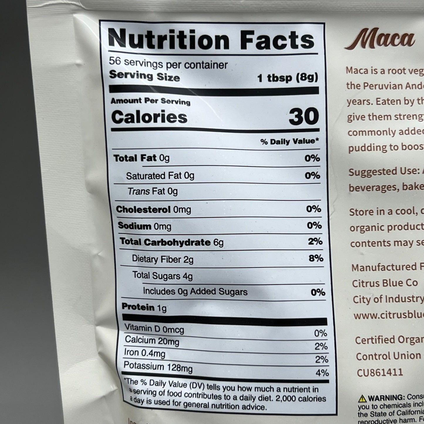 ZA@ NUTRI-HUT Organic Maca Root Powder 16 oz Vegan, Non-GMO, Gluten Free BB 07/25 B