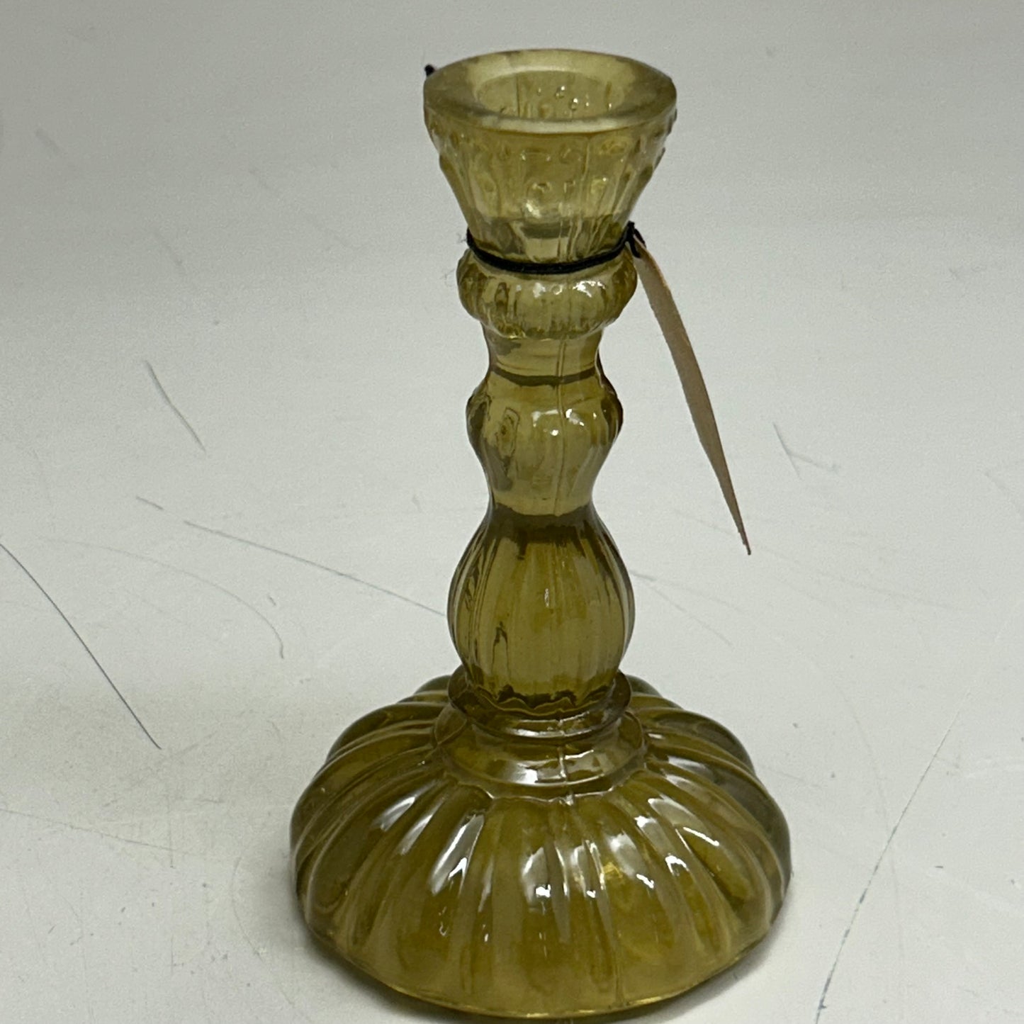 CREATIVECO-OP (2 PACK) Embossed Recycled Glass Taper Holder 3-1/4" Round, 5-3/4" Height Tinted Yellow/Gold DF8489