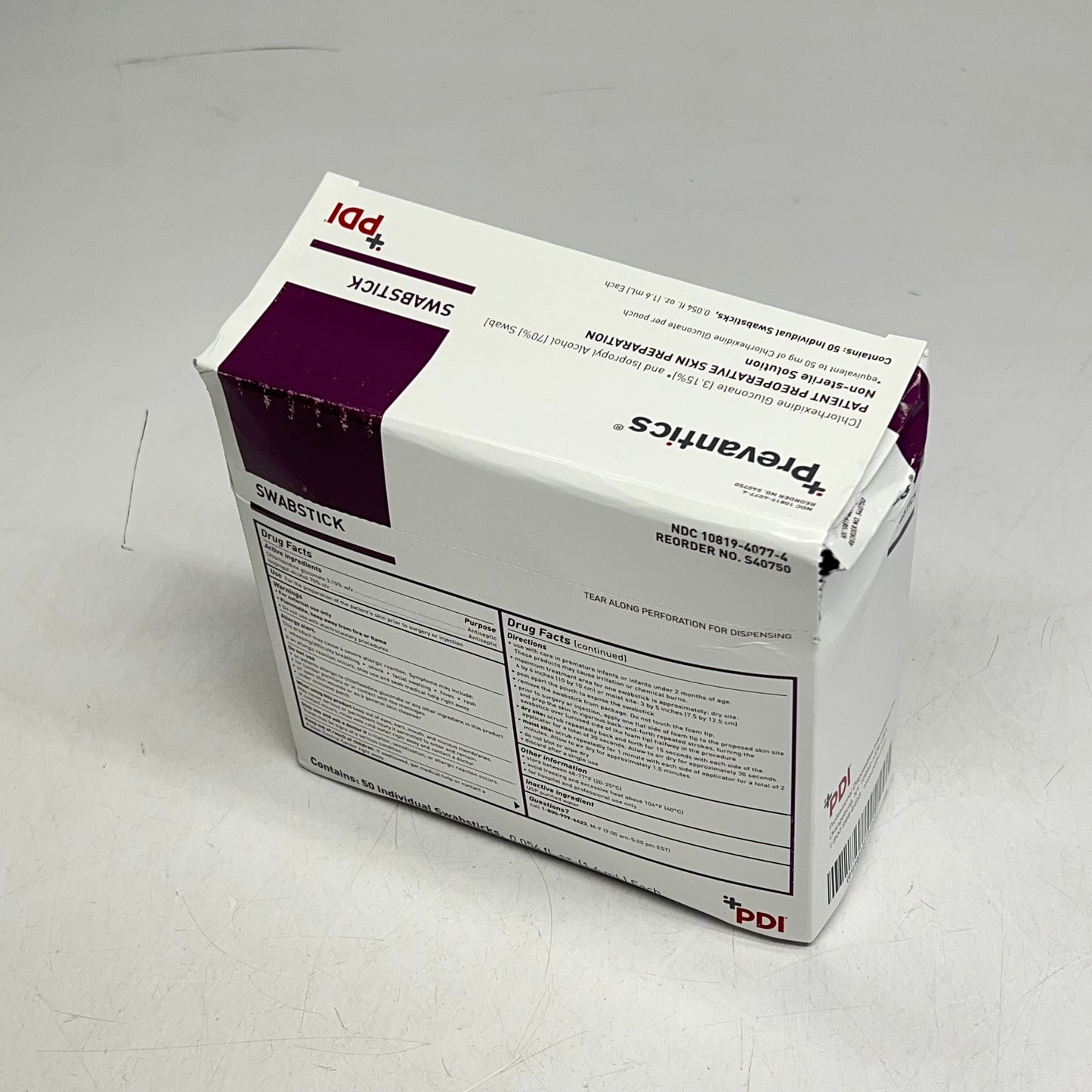 PDI Prevantics Swabsticks 2-Sided S40750 50 Pack Distressed Packaging