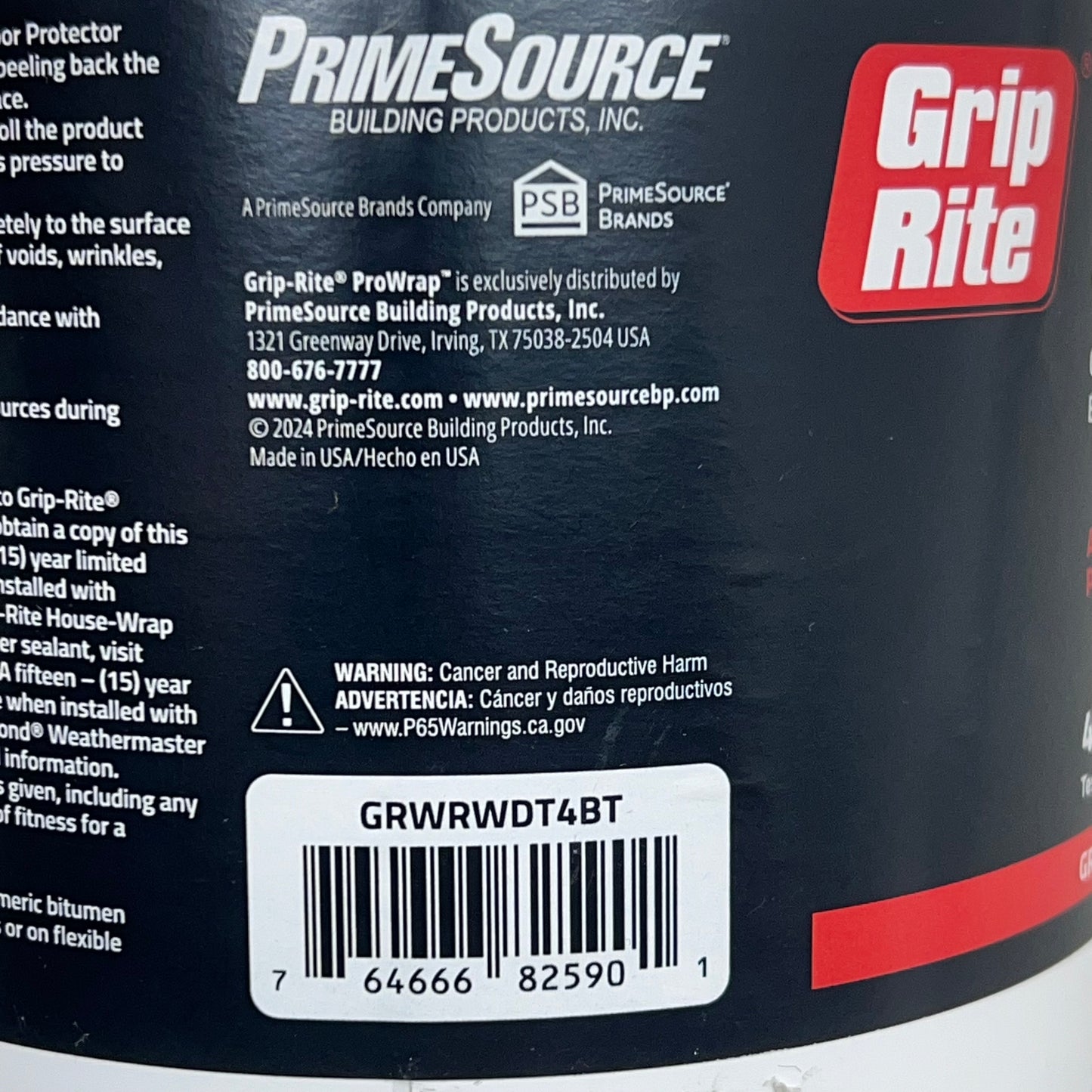 GRIP RITE ProWrap BUTYL Window & Door Protector 4"X75' All Weather GRWRWDT4BT