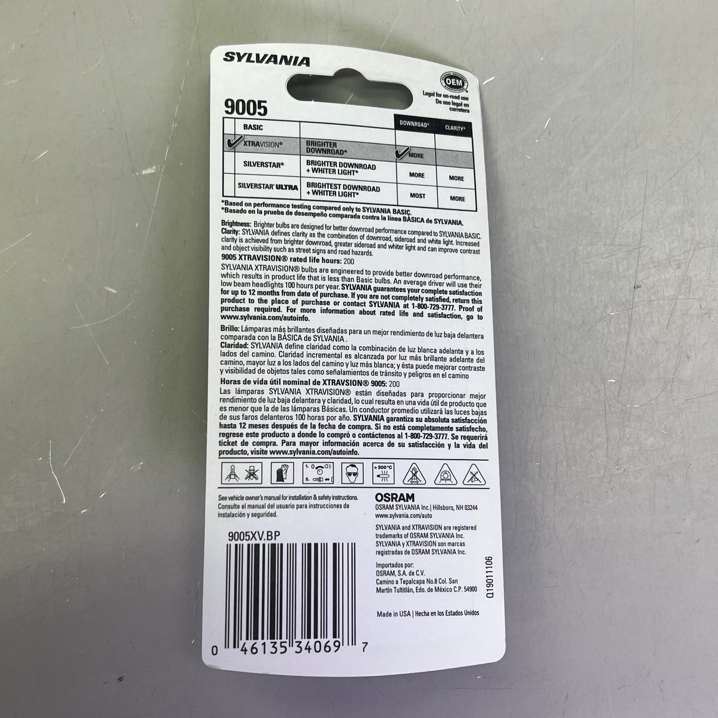 SYLVANIA (2 PACK) XtraVision Halogen Headlight Bulb  12.8V 9005XV.BP