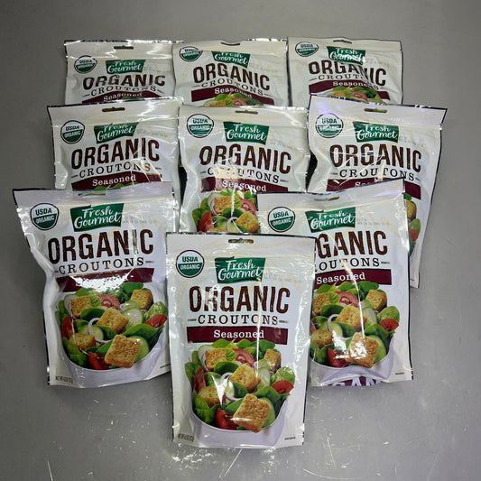 FRESH GOURMET (9 PACK) Organic Croutons Seasoned Salad Topping 4.5 oz BB 04/26
