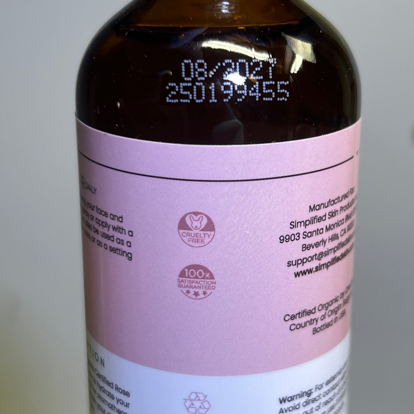 SIMPLIFIED SKIN Rose Water Mist Toner 4 fl oz BB 08/27