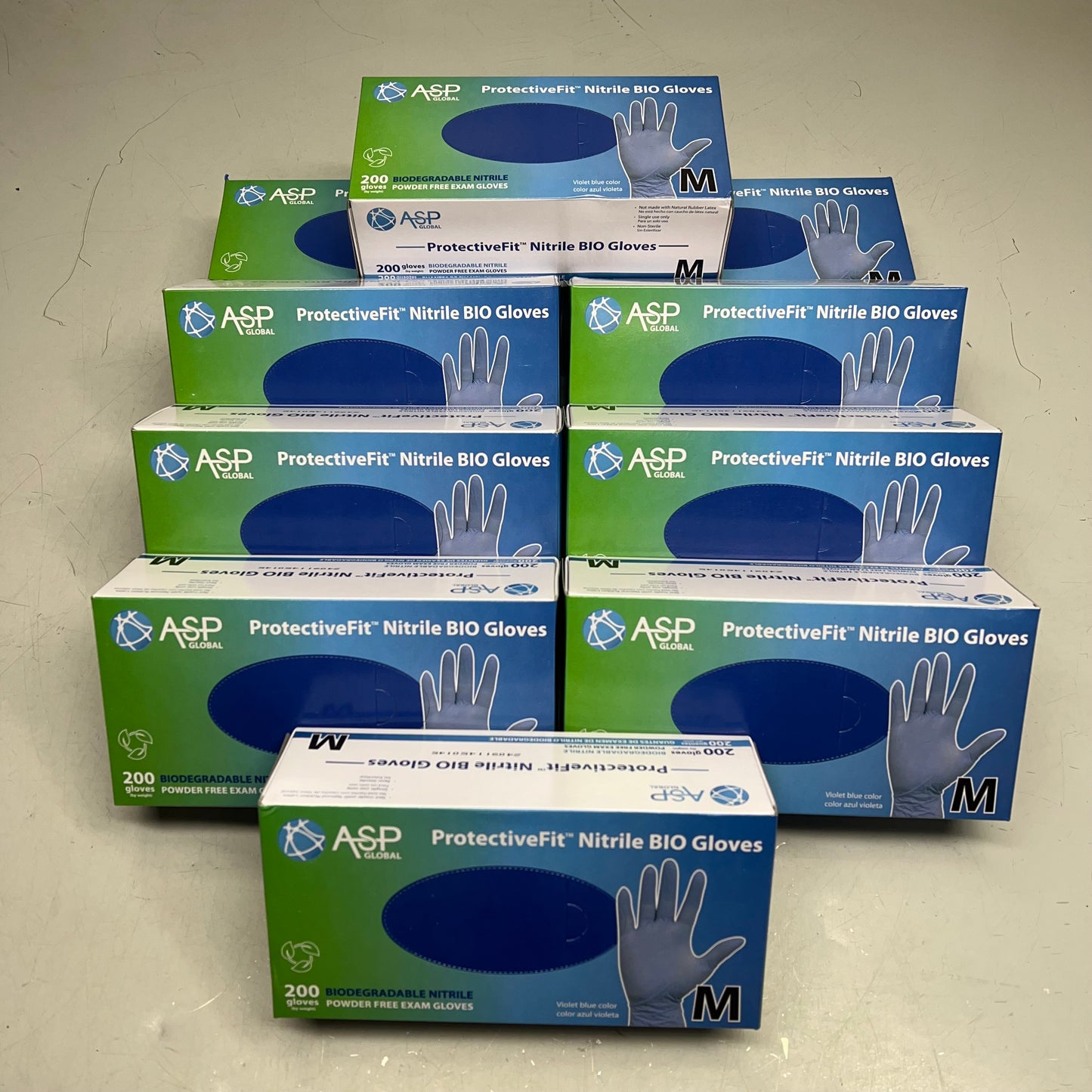 ASP GLOBAL(10 PACK, 200 EACH) Protective Fit Nitrile Bio Gloves Unisex Sz M Blue
