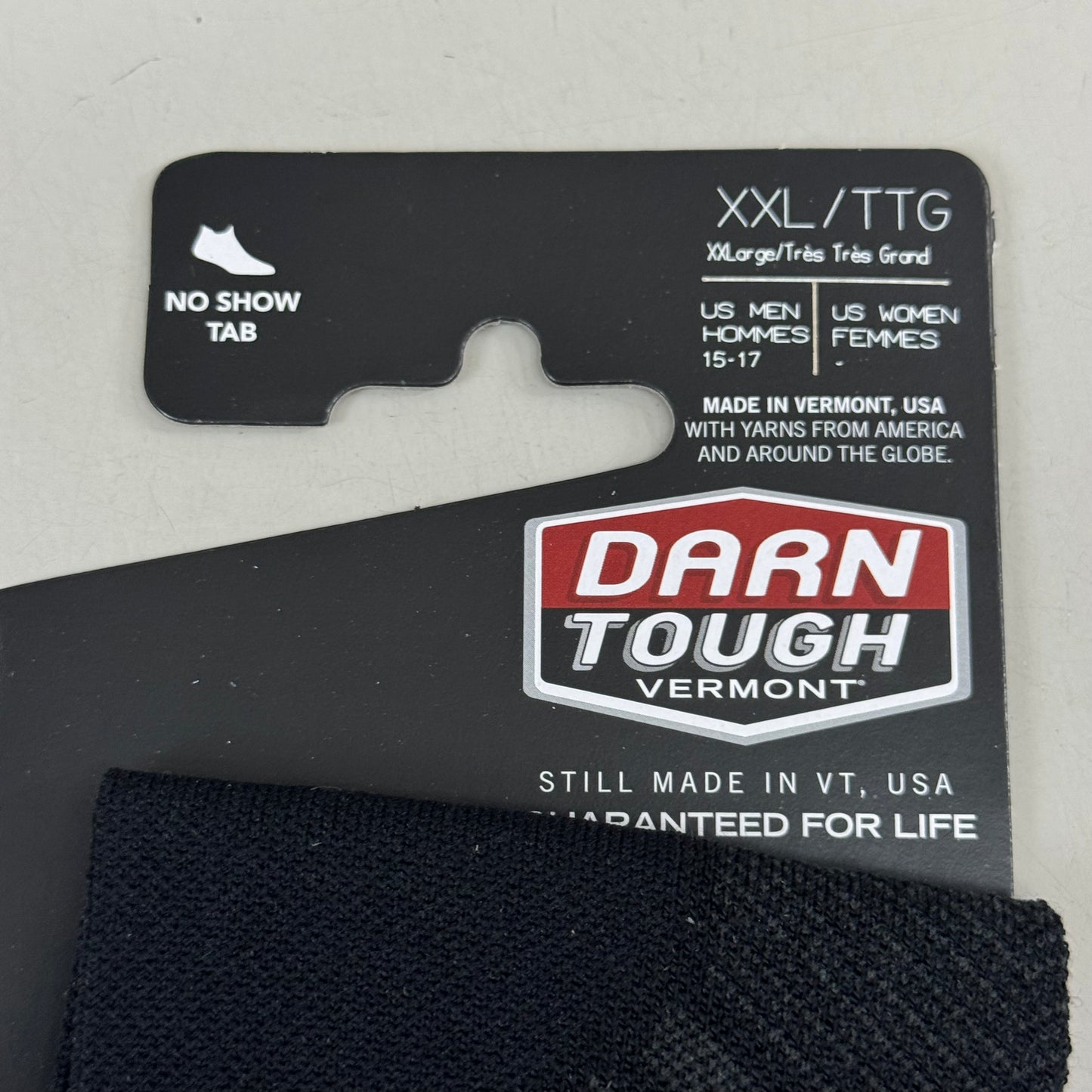DARN TOUGH Running Socks No Show Tab Lightweight Merino Wool Men SZ XXL 15-17 Black