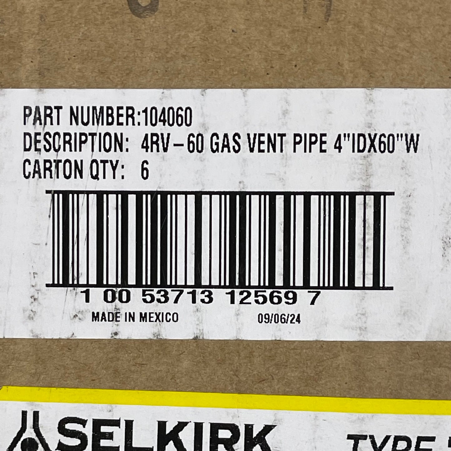 SELKIRK (6-Pack) Duravent Locktab Double Wall Round Gas Pipe 4" Dia x 5' L Steel 4RV5
