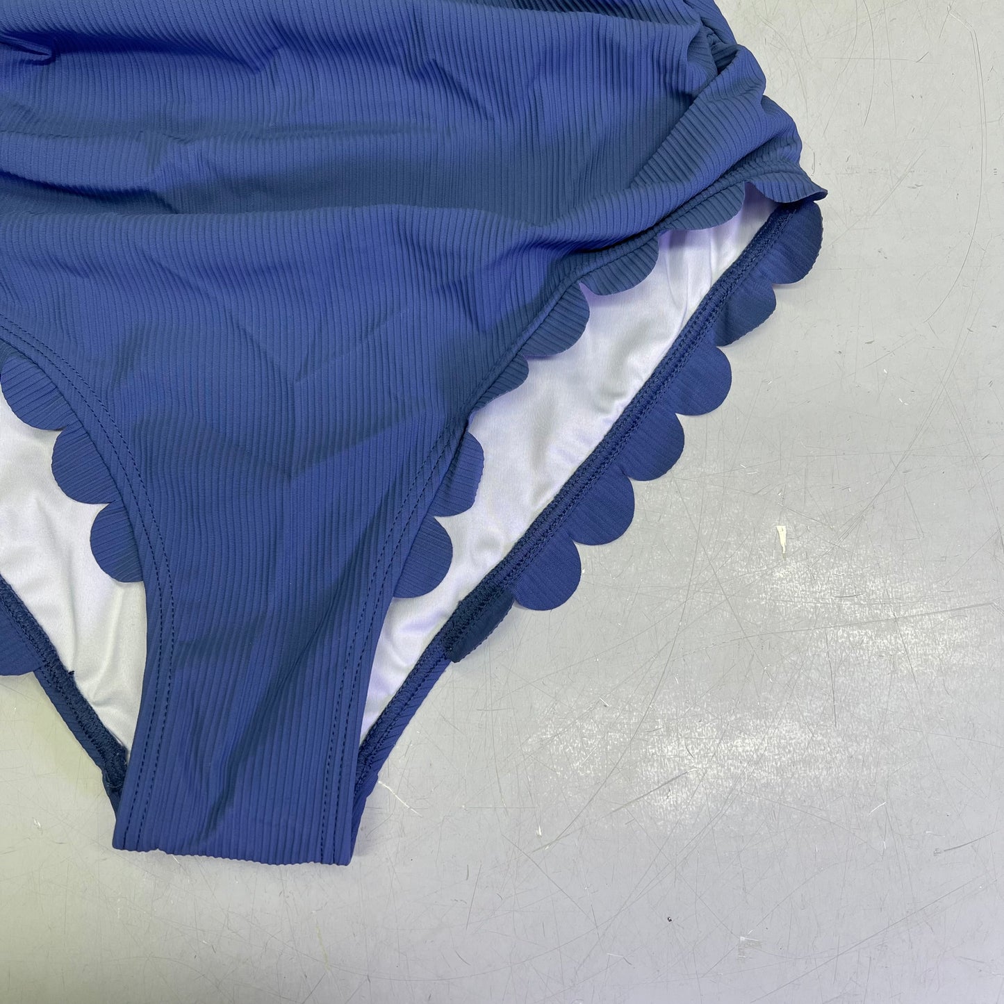 CHARMO Asymmetrical Retro Ribbed Moderate Cut One Piece Swimwear Wmn Sz L Blue