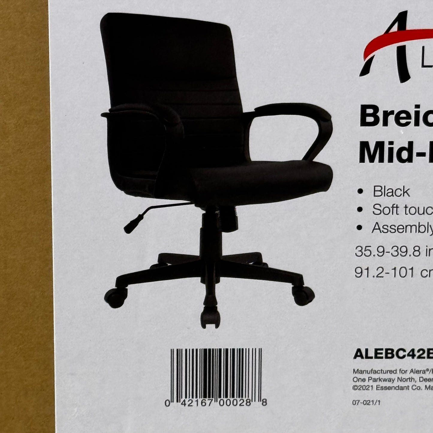 ALERA Mid-Back Chair Sz 35.9-39.8” H x 24.6” W x 23.8” D, Black ALEBC42B19