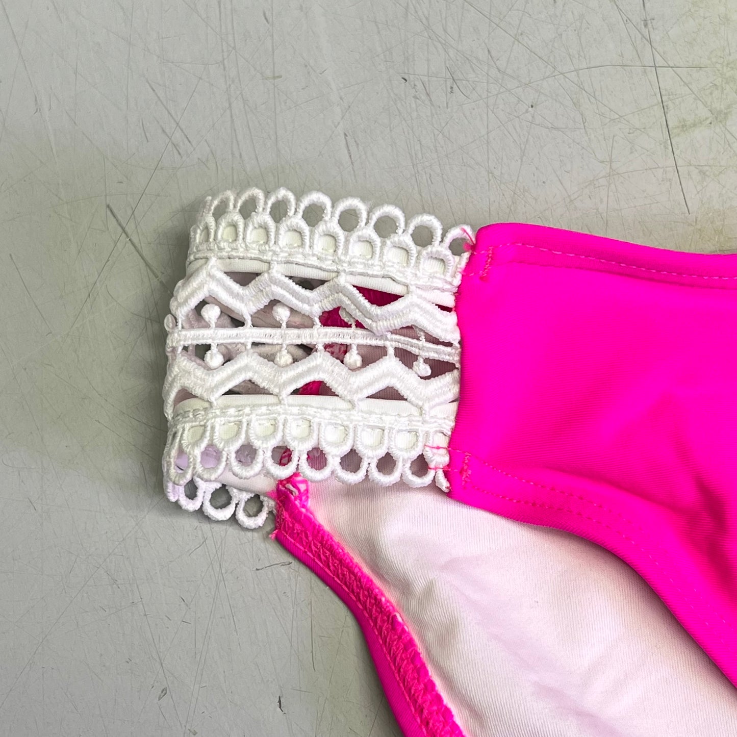 CHARMO Crochet Triangle High Waisted Bottom Bikini Set Women's Sz M Hot Pink