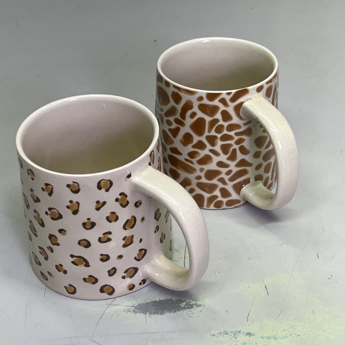 CREATIVE CO-OP Set Of 4 Stoneware Animal Print Mugs 4 Styles 6" 14oz DG0439A