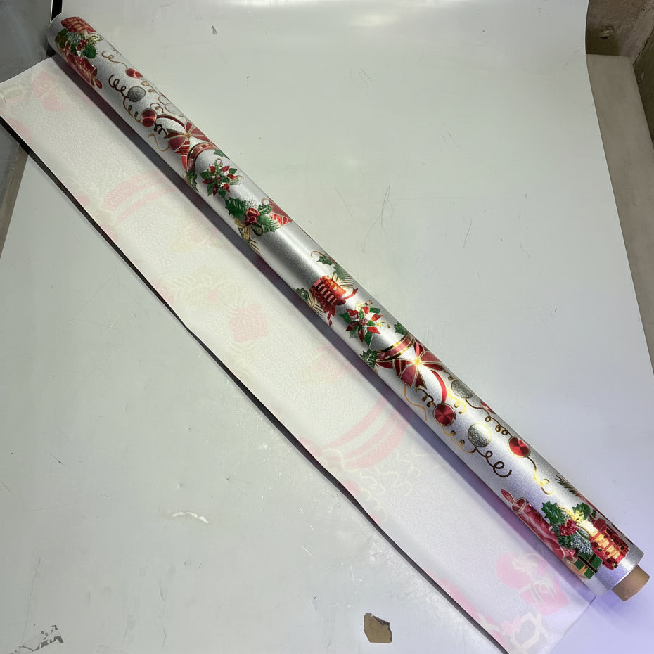 Christmas Shimmery Poinsettia & Presents Table Cloth 54"x60' Silver/Red CC-8364