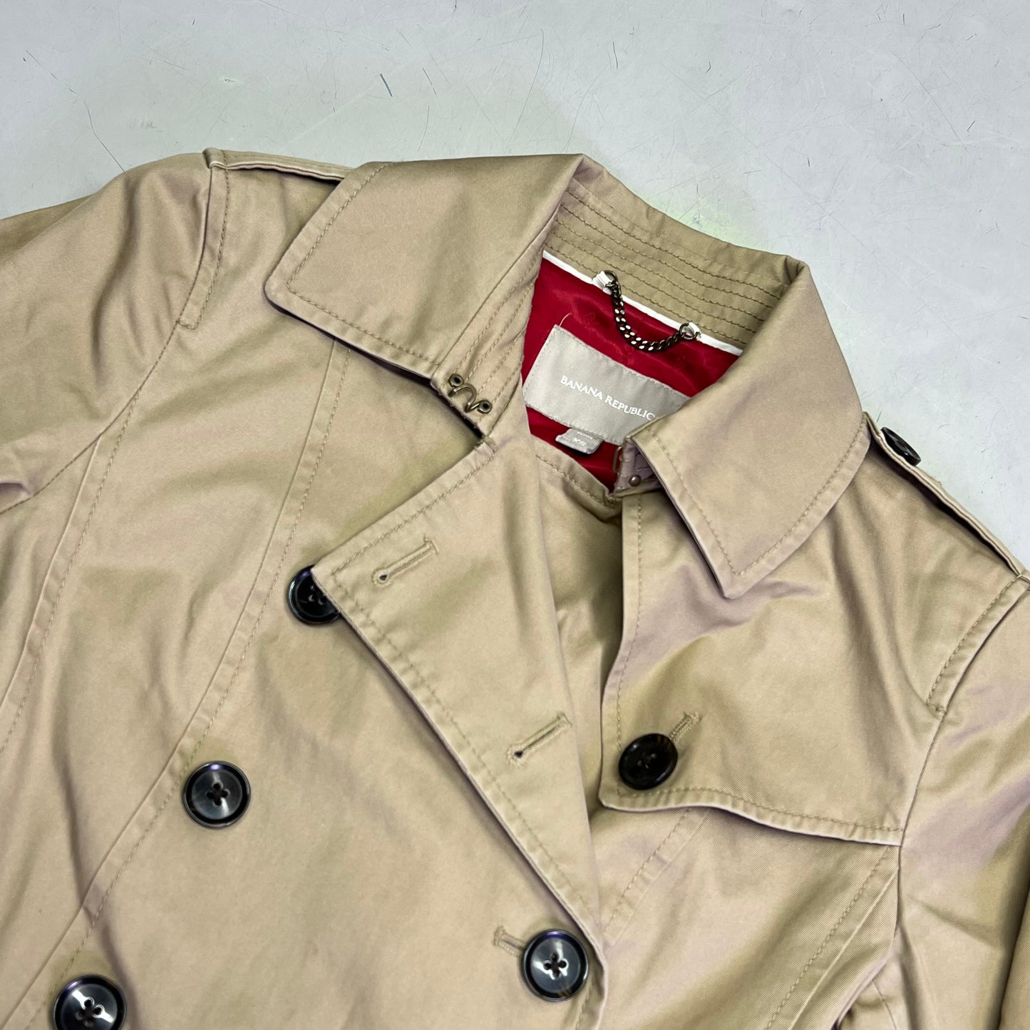 BANANA REPUBLIC Flared Trench Coat 100% Cotton Shell  Women's Sz XS Coconut Husk