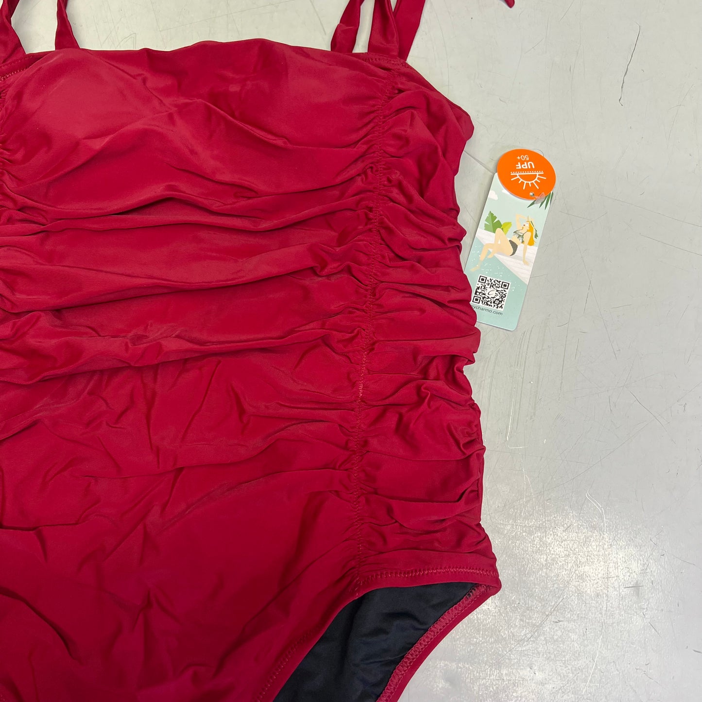 CHARMO Tie Shoulder Strap One Piece Scrunched Torso Swimsuit Women's Sz L Red