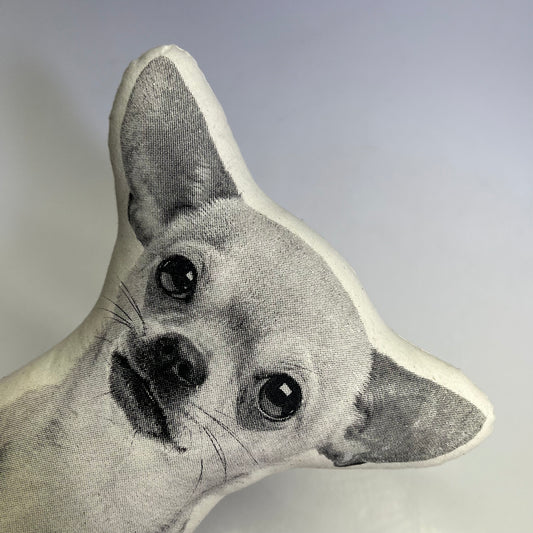 BRODERPRESS Hand Silkscreened Contoured Chihuahua Pillow 15"x9" Black & White