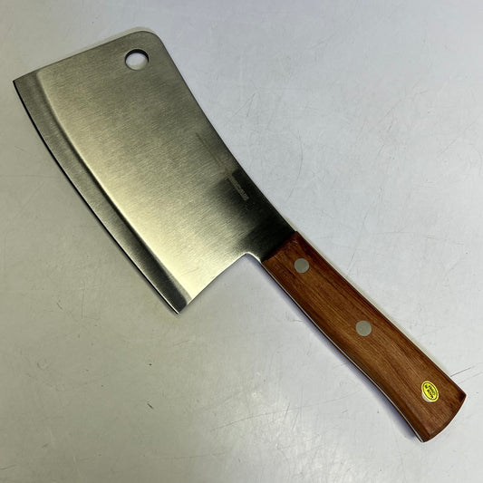 OMCAN Heavy Duty Stainless Steel Cleaver W/ Wood Handle 7" Blade Brown 10559