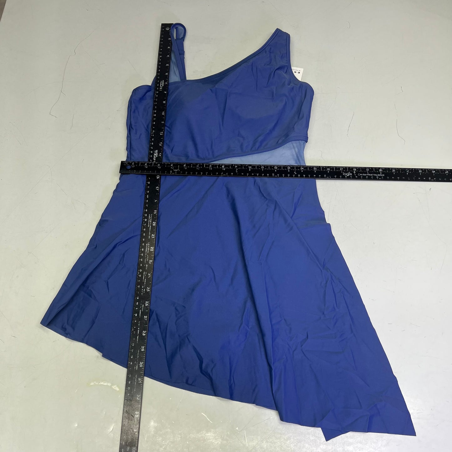 CHARMO One Piece Side Tie Dress W/ Mesh Cut Out Swimsuit Women's Sz L Blue