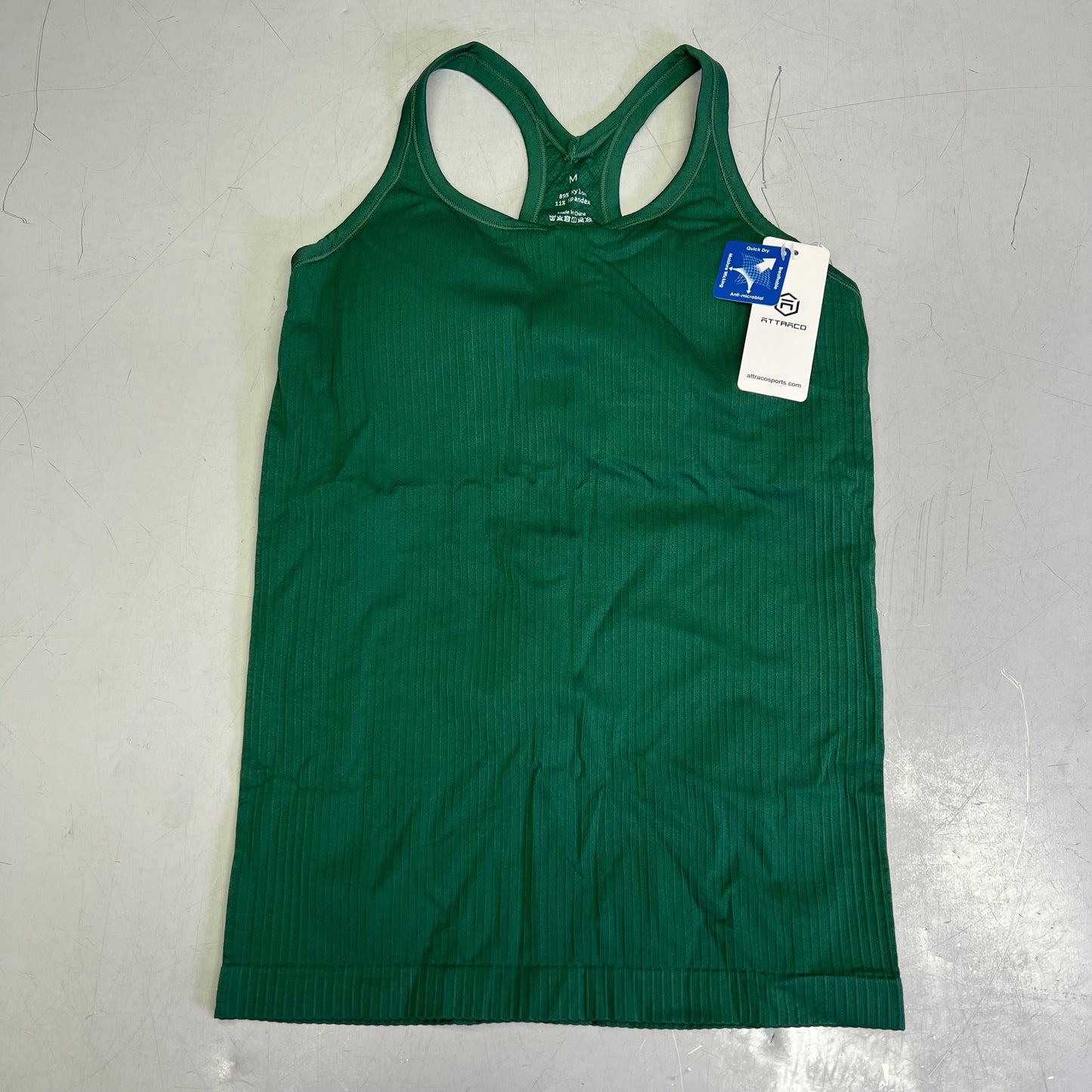 ATTRACO Ribbed Racerback Scoop Neck Athletic Tank Top Women's Sz M Grass Green