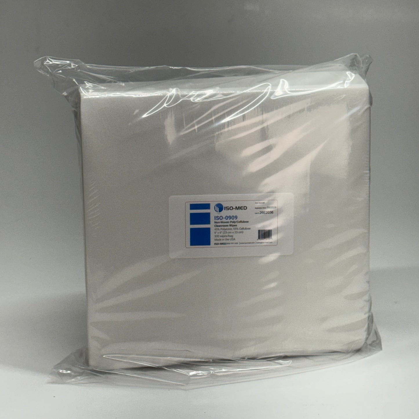 ISO-MED (3000 Wipes) Non-Woven Poly/Cellulose Cleanroom Wipes Sz 9" x 9" ISO-0909