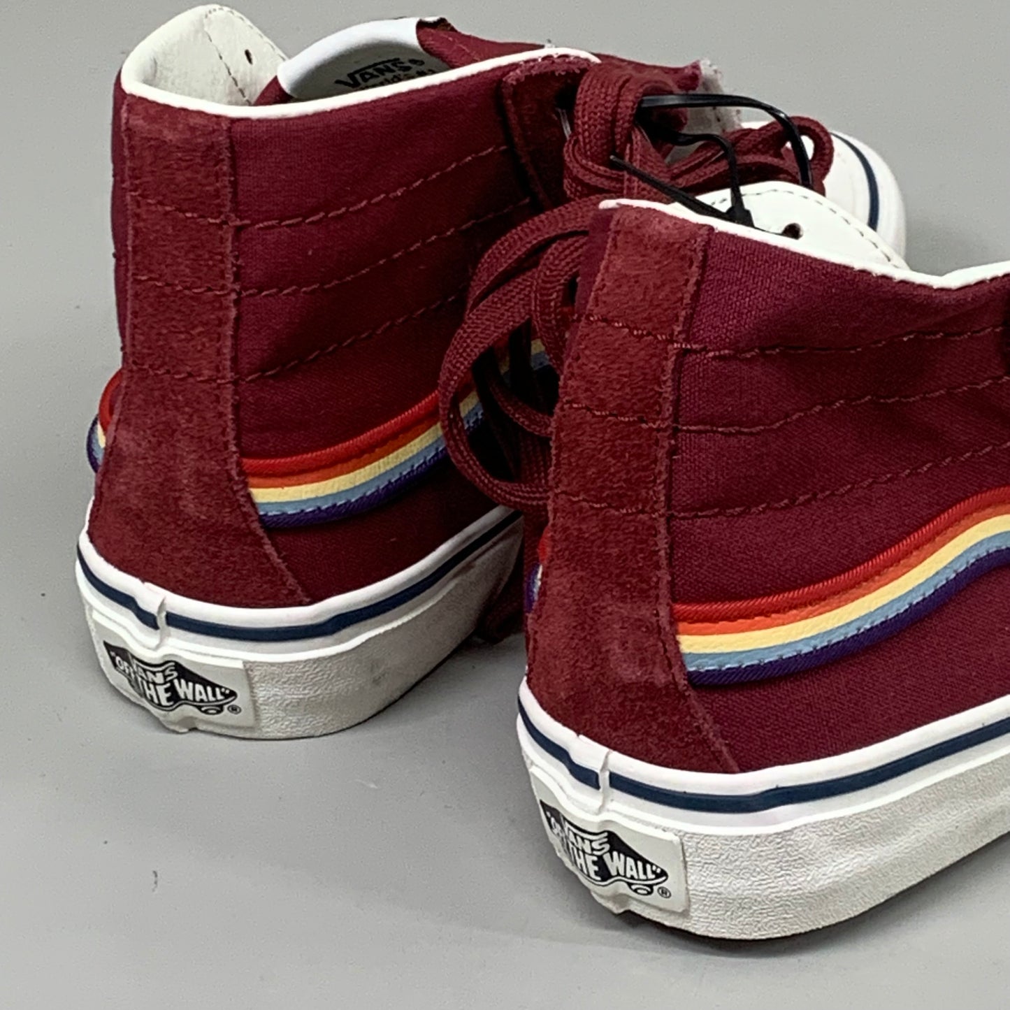 VANS Sk8-Hi Decon Rainbow Stripe Extra Toe Rubber Mens SZ 4 Womens Sz 5.5 Maroon