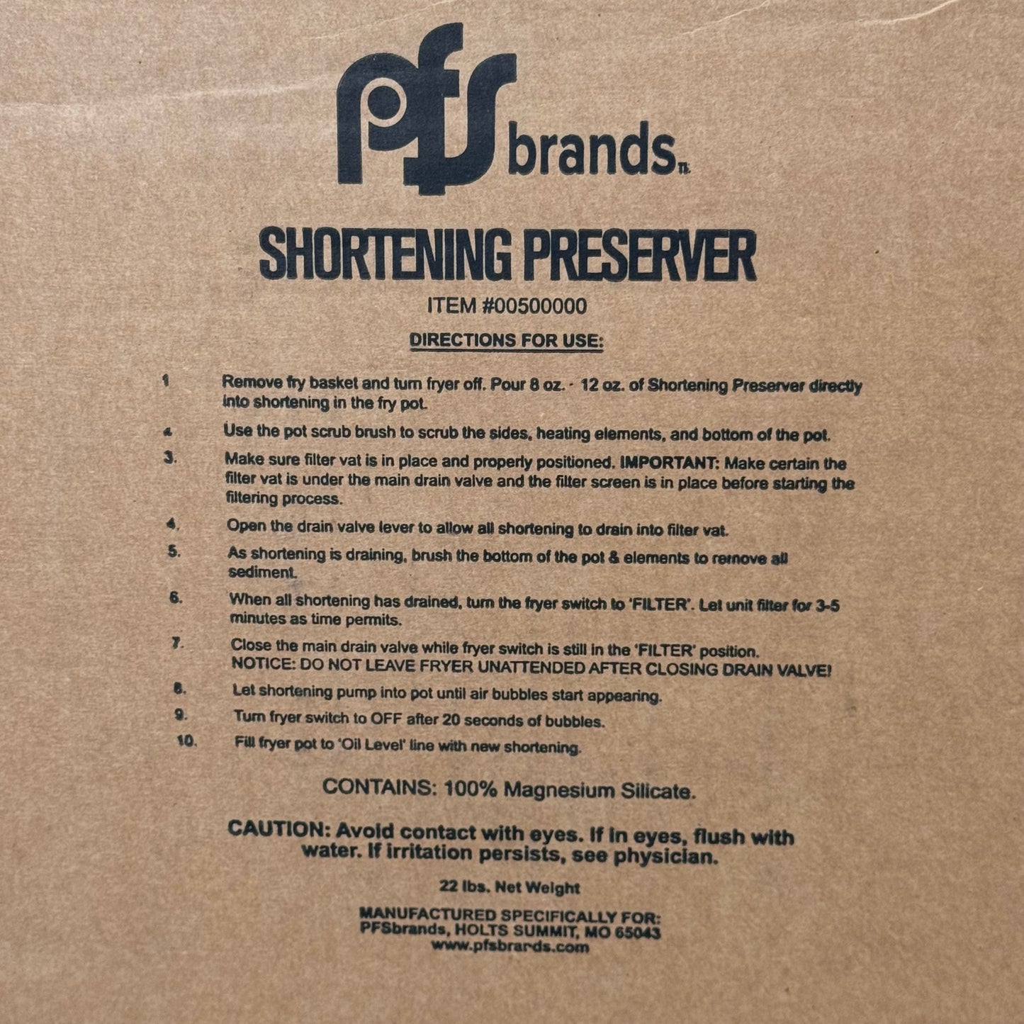 PFS BRANDS Shortening Preserver Powder 100% Magnesium Silicate for Fryer 22lbs