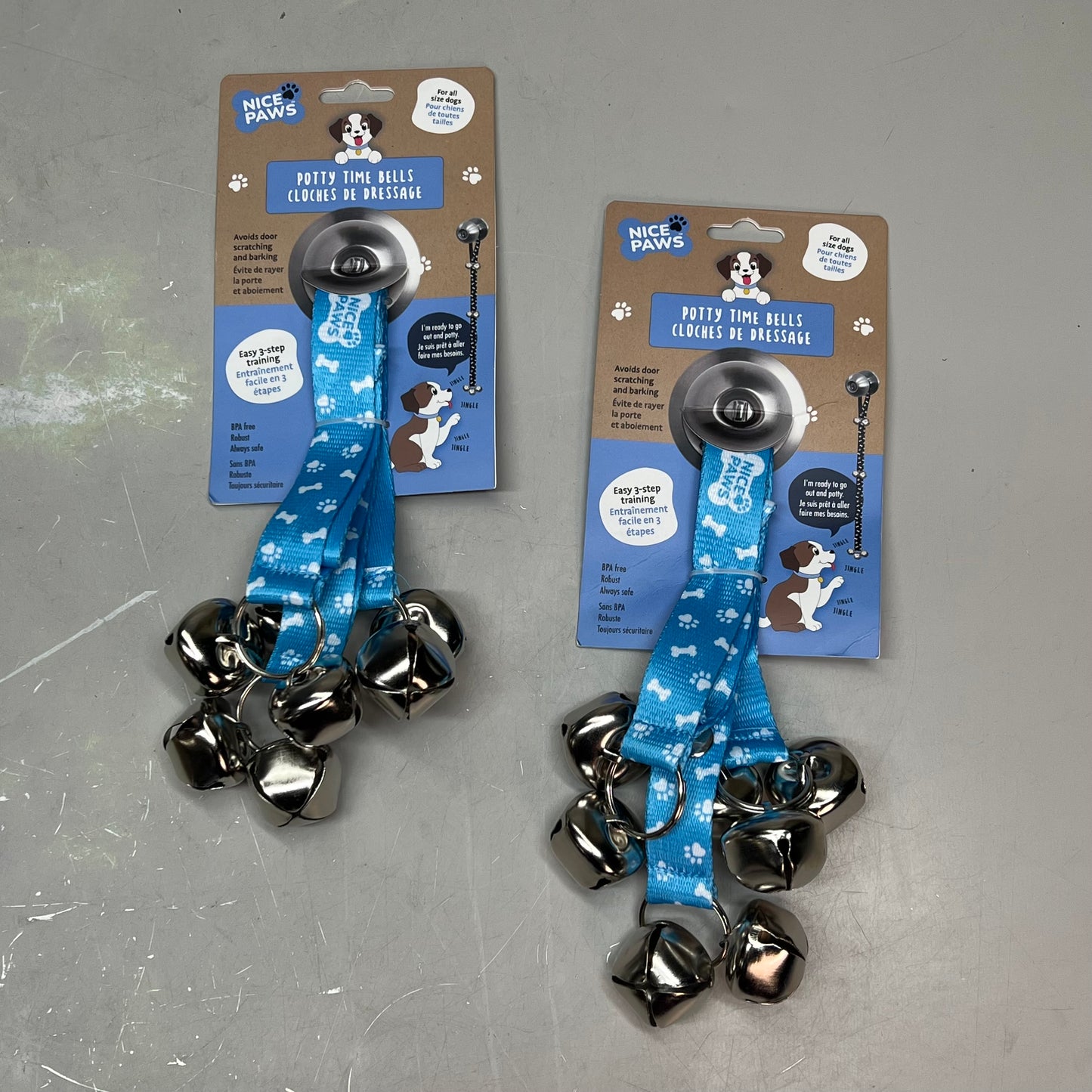 NICE PAWS (2 PACK) Potty Time Bells Easy 3-Step Training Adjustable Length 31"/33" Blue 20735
