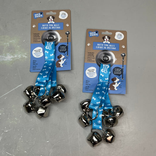 NICE PAWS (2 PACK) Potty Time Bells Easy 3-Step Training Adjustable Length 31"/33" Blue 20735