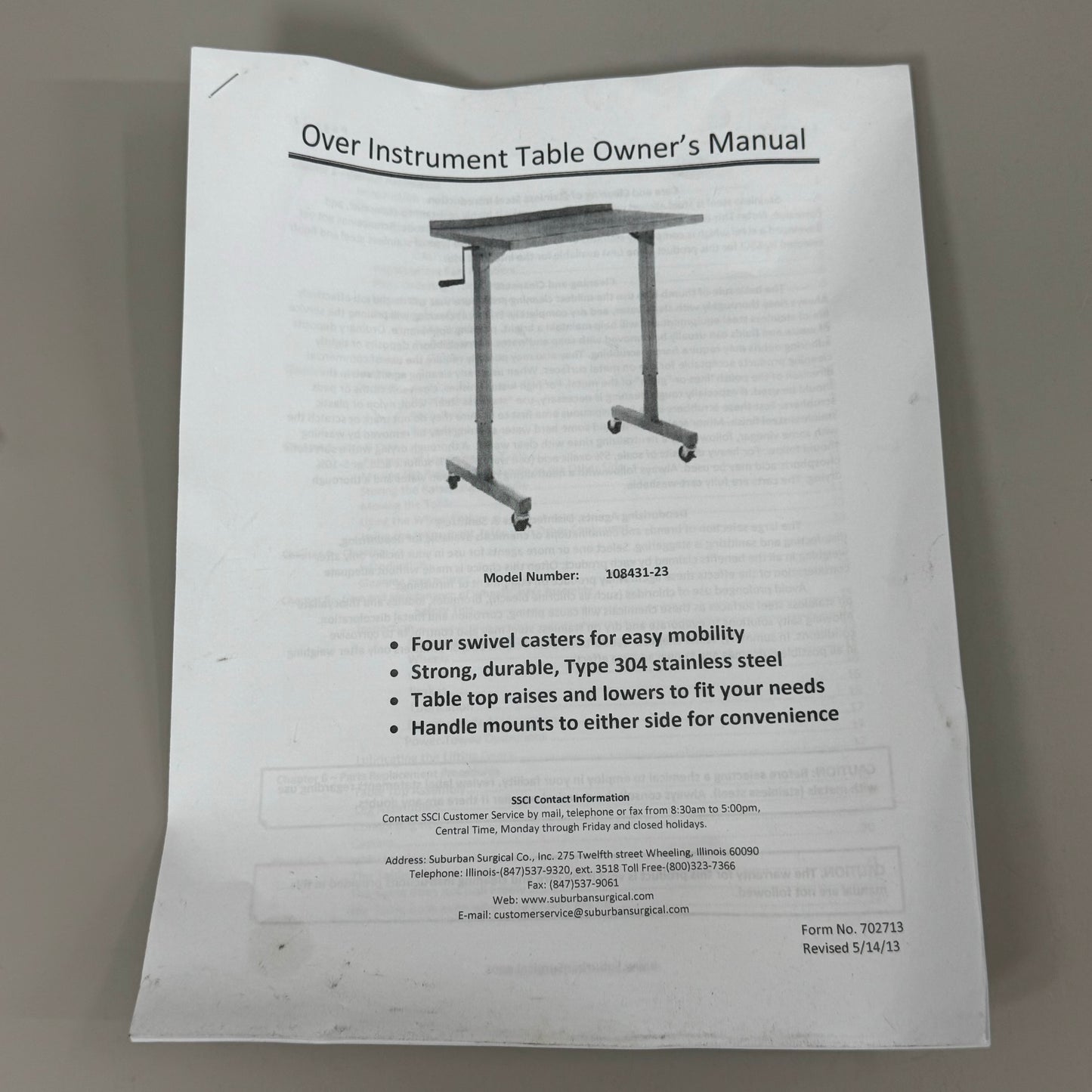 VETMAX Adjustable Over Instrument Table With Crank Handle 10843400019.875