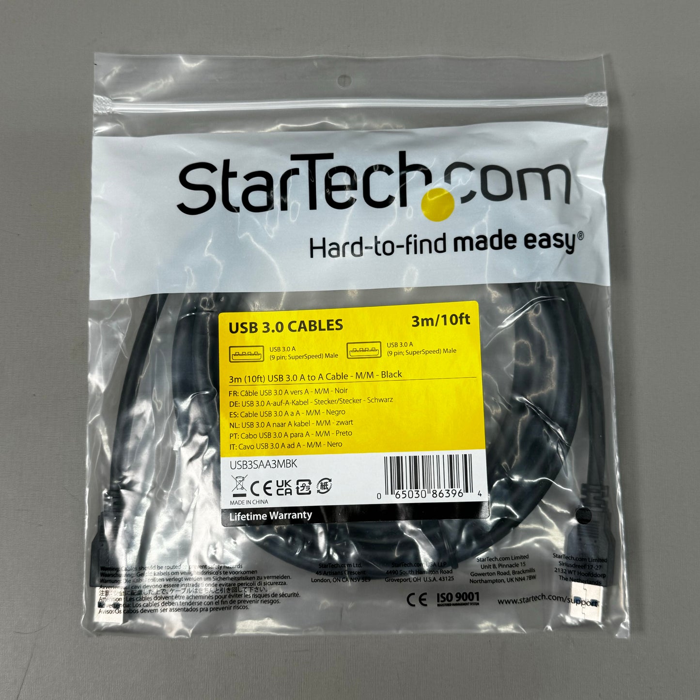 STARTECH.COM (2 PK!) USB 3.0 Cables A-A Cable - M/M 10ft/3m Black USB3SAA3MBK