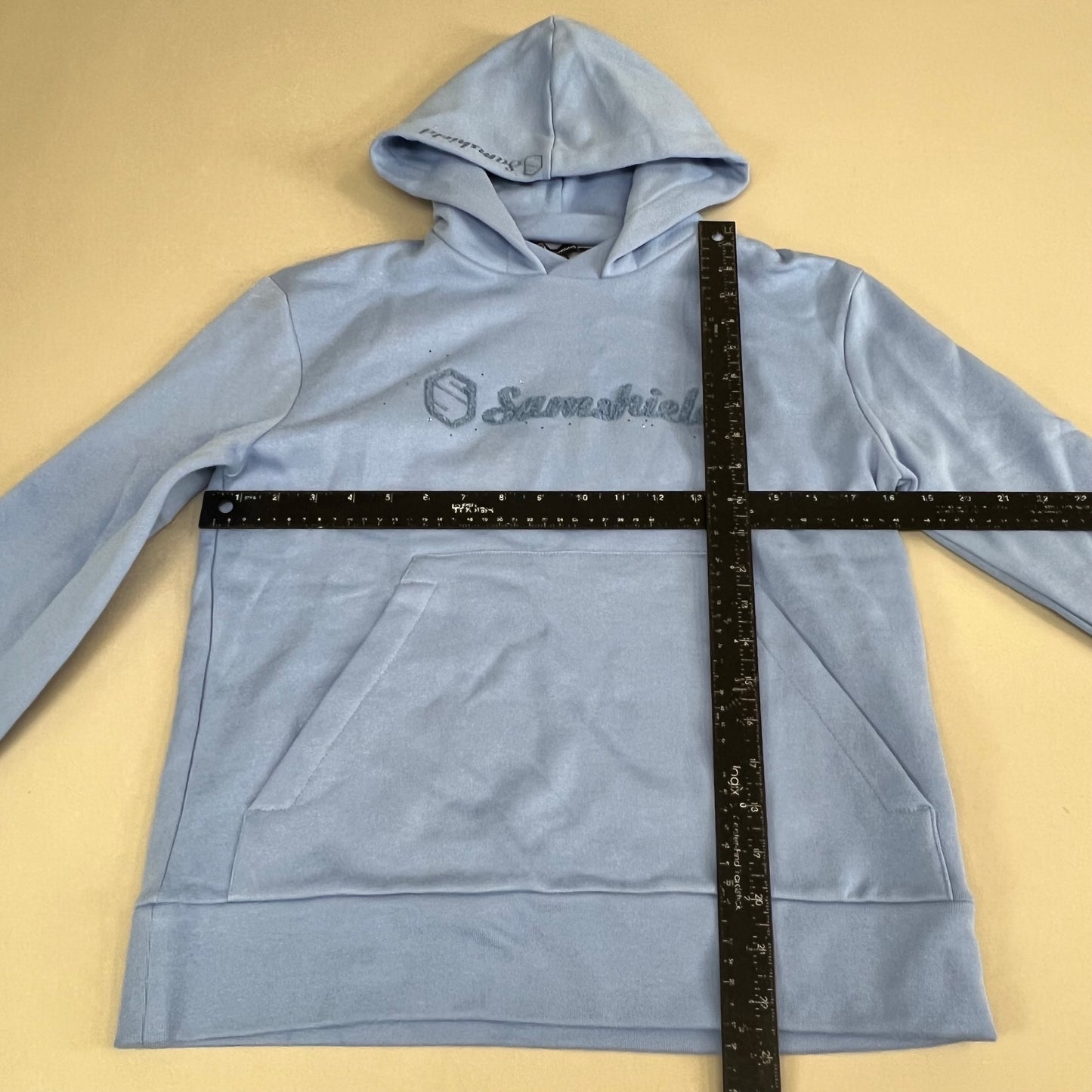 SAMSHIELD Camilla Equestrian Hooded Sweatshirt Women's Sz S Washed Blue